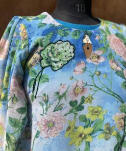 GEOGETTE EMBROIDERED TOP AND PANT SET