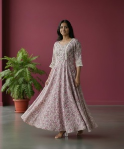PRINTED COTTON ANARKALI DRESS